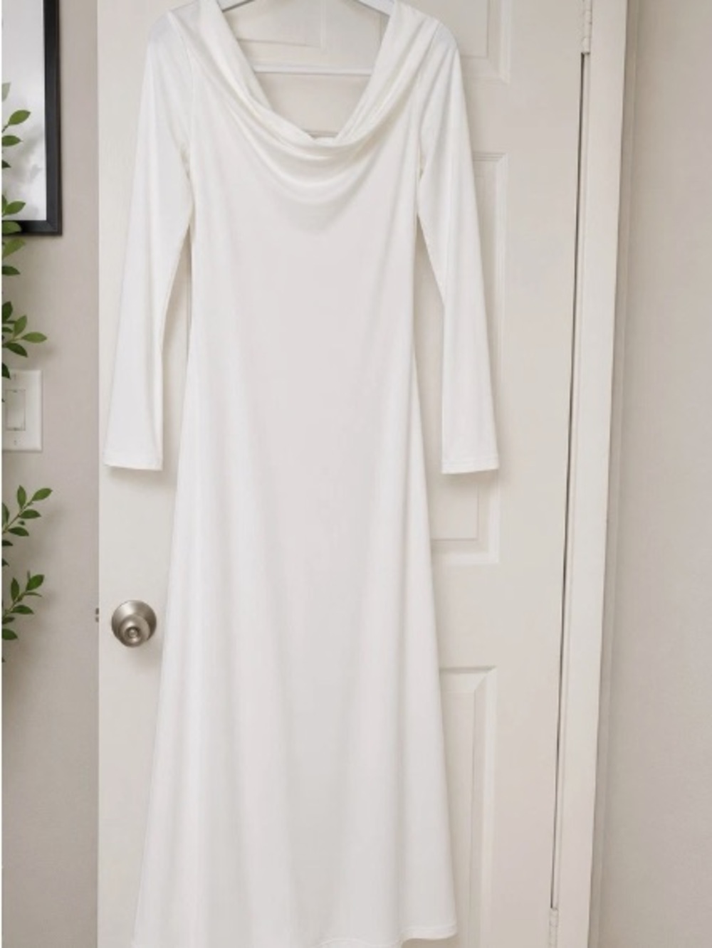 White Long Sleeve Cowl Neck Maxi Dress